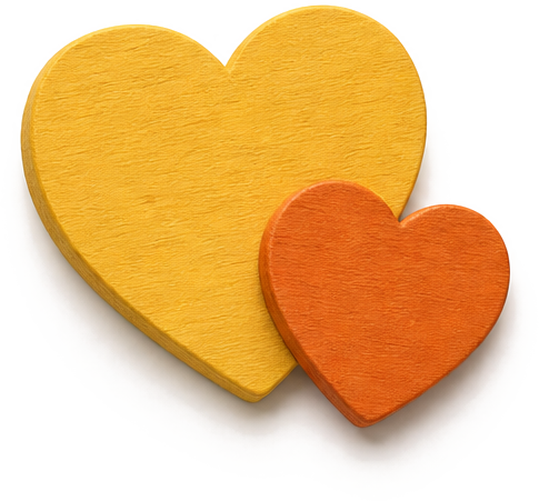Illustrated wooden hearts representing gentle care